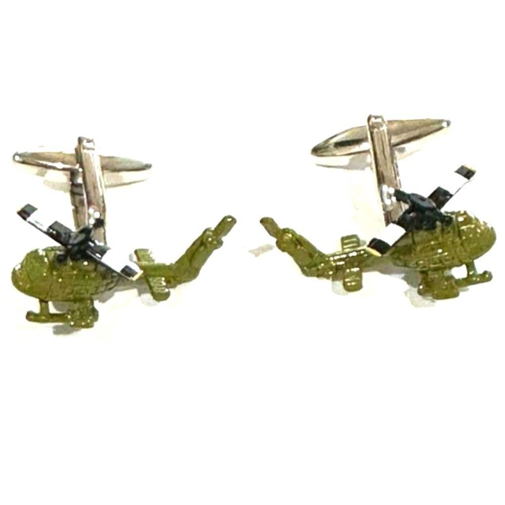 UH-1 Huey Military Helicopter Cufflinks — 3D Enamel Vietnam War Aviation Gift